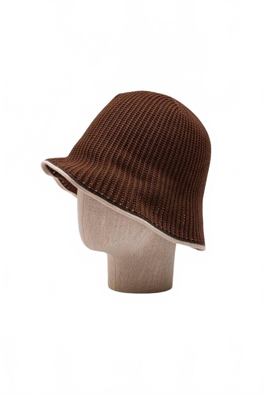 NEW BRUNELLO CUCINELLI women's ribbed-knit bucket hat in brown